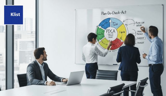 Pessoas numa sala fazendo um planejamento usando o Ciclo PDCA